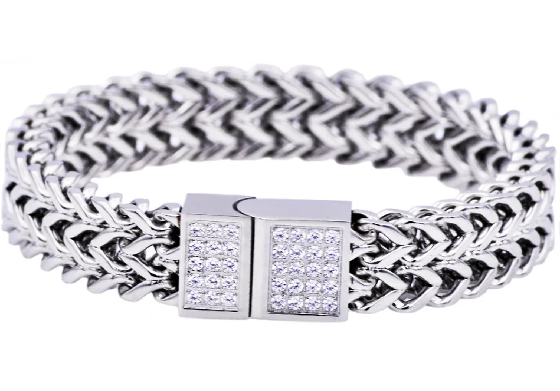 Women’s romantic bangle-Mens Stainless Steel Bracelet With Cubic Zirconia