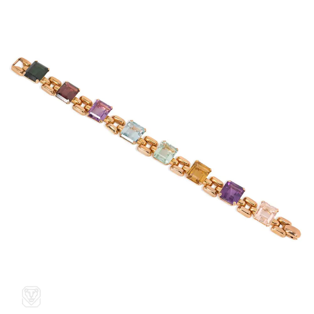 Women’s bangle set-Retro gold and multi-gem bracelet