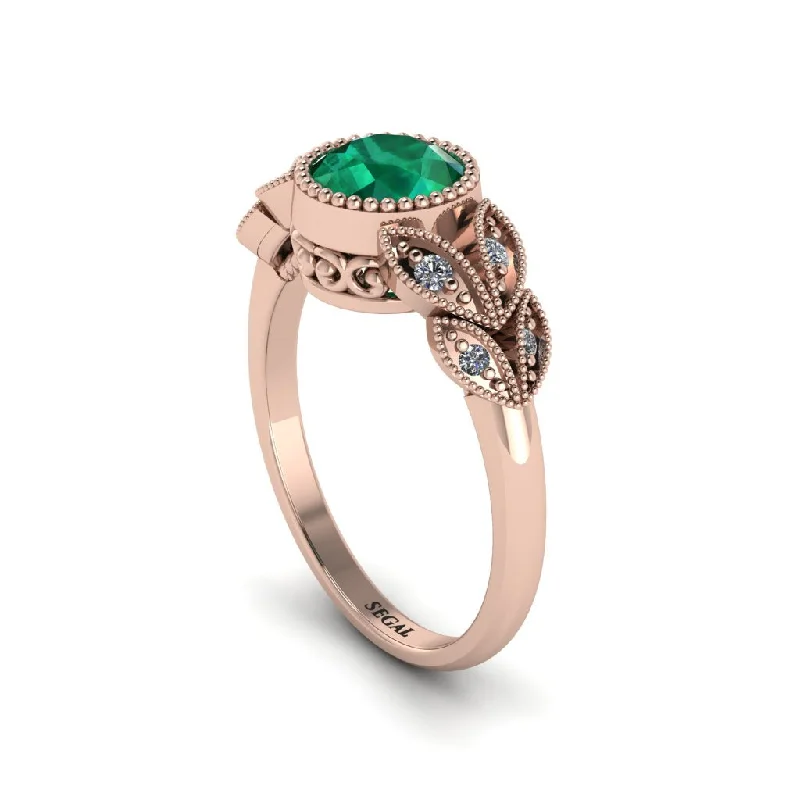 Women’s contemporary engagement ring-Art Deco Emerald Leaves Engagement Rings - Thalia No. 5