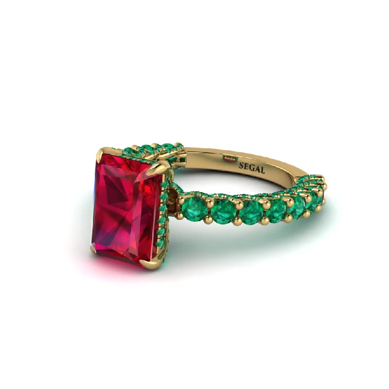 Women’s vintage-style engagement ring-Vintage Radiant Cut Ruby Engagement Ring - Renee No. 25