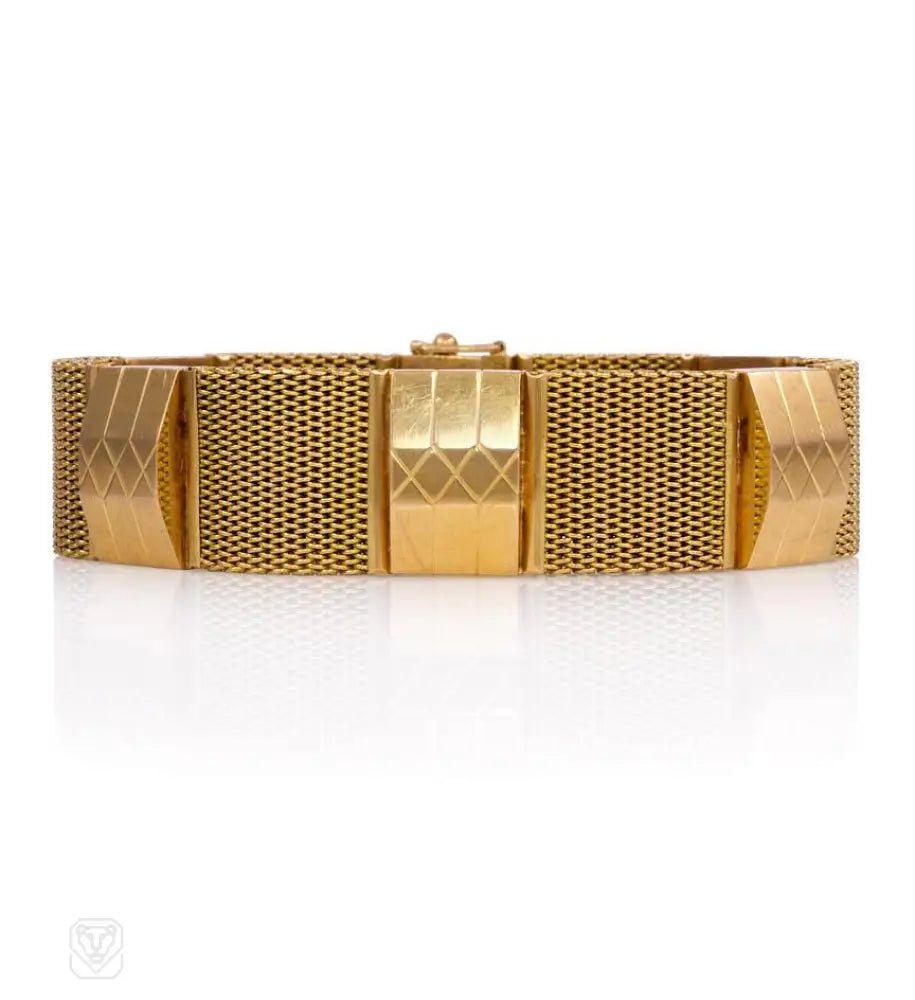 Women’s diamond cuff bracelet-Retro gold etched trapezoid bracelet