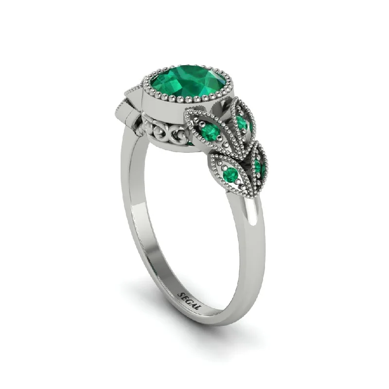 Women’s matching engagement ring and band-Art Deco Emerald Leaves Engagement Rings - Thalia No. 21