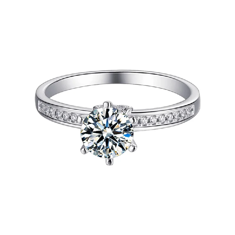 Women’s diamond engagement ring-1 Carat Solitaire Round Brilliant Pave Engagement Ring | S925 | Moissanite