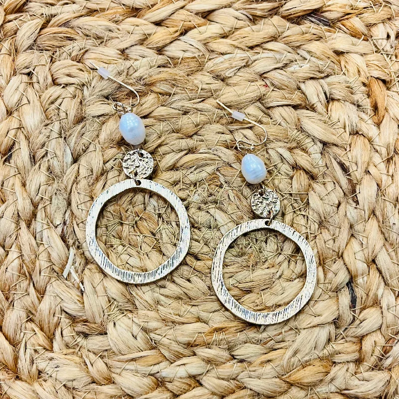 Women’s silver earrings-Kathryn Drop Hoop Freshwater Pearl Earrings