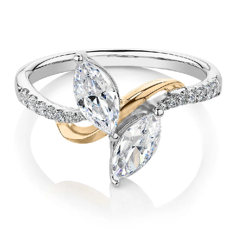 Women’s classic rings-Dress ring with 1.06 carats* of diamond simulants in 10 carat yellow and white gold