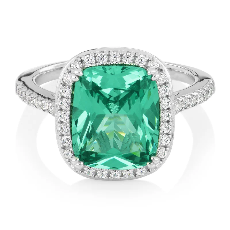 Women’s stackable rings-Dress ring with ocean green simulant and 0.40 carats* of diamond simulants in sterling silver