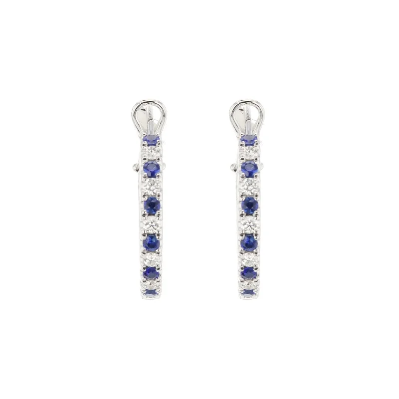 Women’s trendy earrings-Blue Sapphire & Diamond Hoop Earrings | M10277473