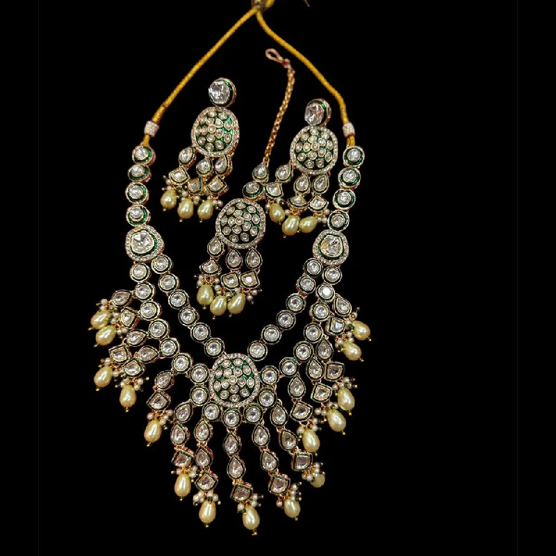 Women’s vintage necklaces-JCM Gold Plated Polki Kundan And Beads Necklace Set