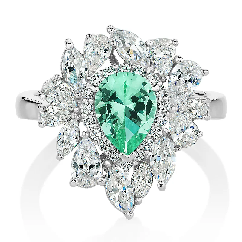 Women’s minimalist rings-Dress ring with ocean green simulant and 2.42 carats* of diamond simulants in sterling silver