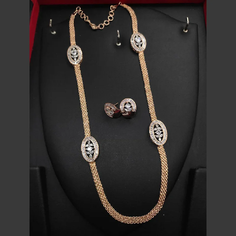 Women’s vintage-inspired necklaces-Aamrapali Rose Gold  Plated  AD Necklace Set