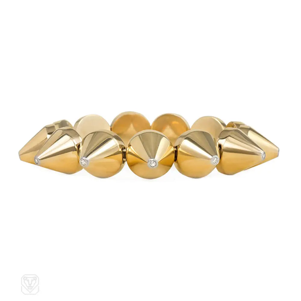 Women’s vintage bangle-Gold and diamond cone-link bracelet