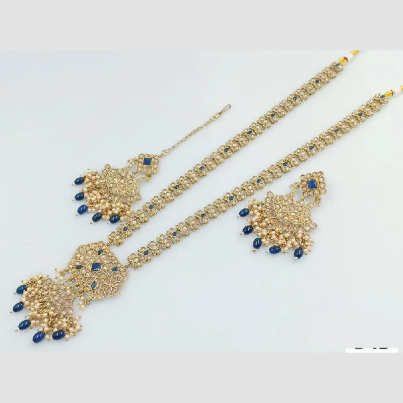 Women’s bridal necklaces-Rani Sati Jewels Gold Plated Crystal Stone And Pearl Long Necklace Set