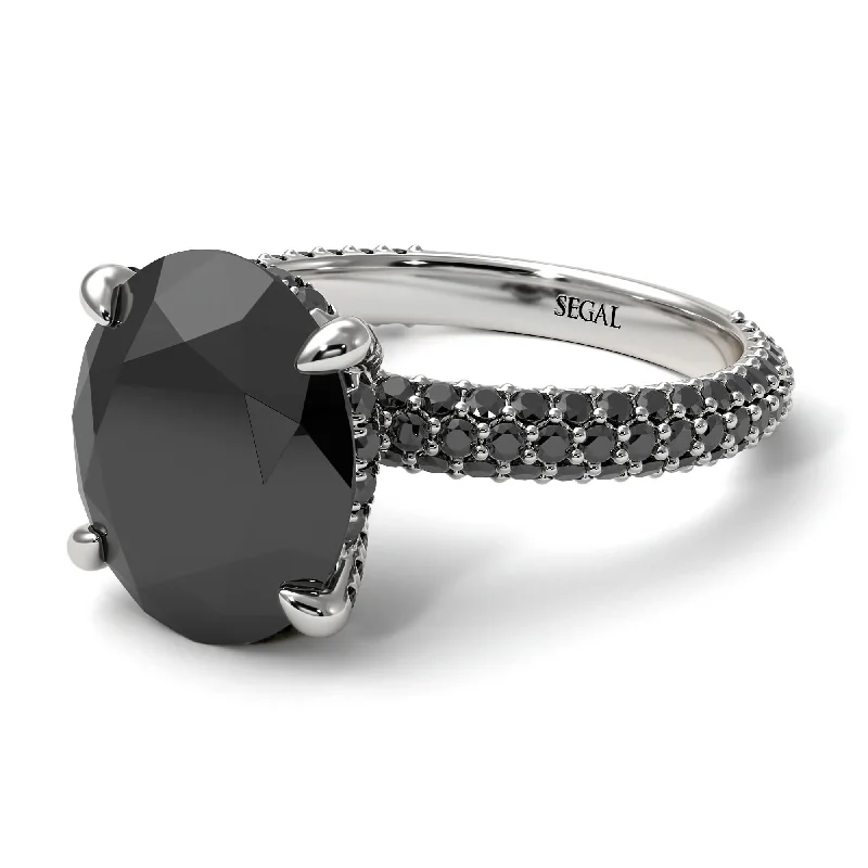 Women’s contemporary diamond engagement ring-Oval Cut Black Diamond Classic Pave Engagement Ring - Irene No. 39