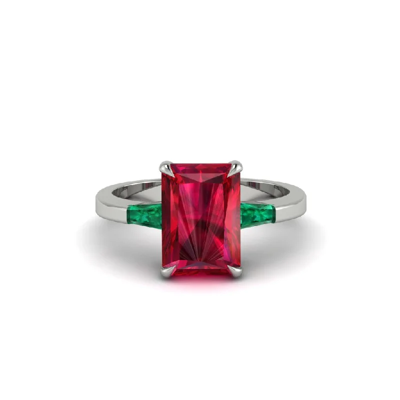 Women’s cushion-cut diamond engagement ring-Three Stone Radiant Cut Ruby Engagement Ring - Hillary No. 27