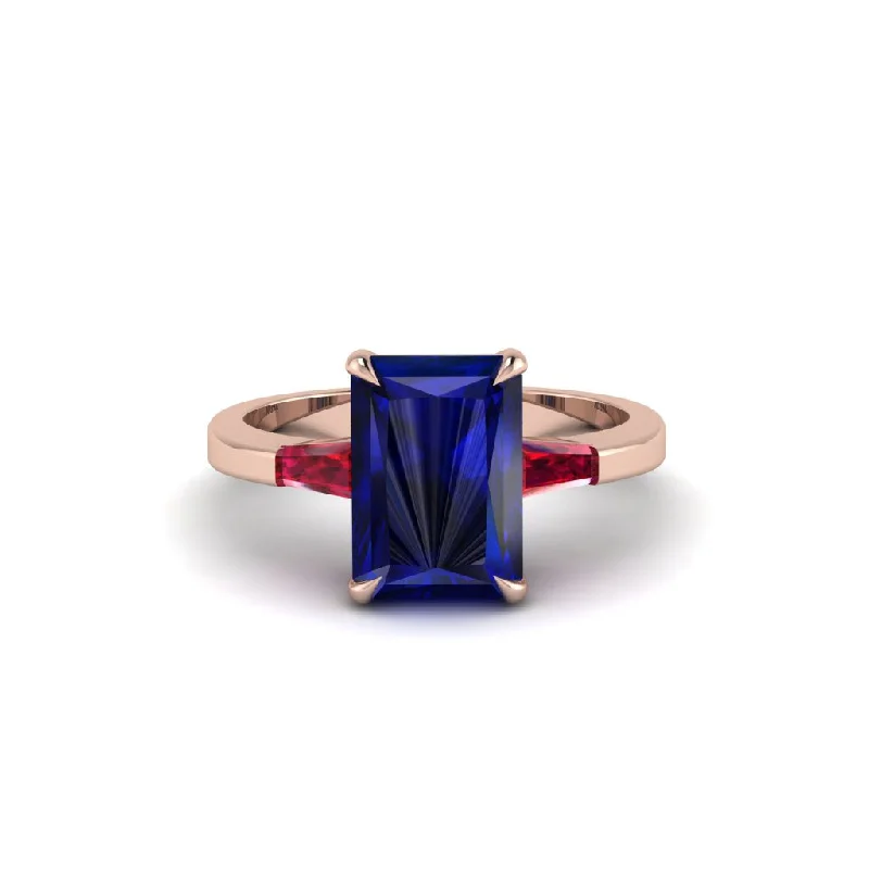 Women’s dazzling engagement ring-Three Stone Radiant Cut Sapphire Engagement Ring - Hillary No. 59