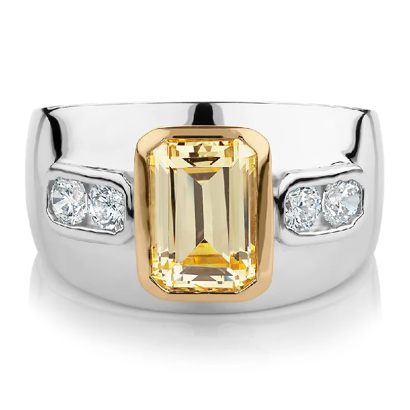 Women’s birthstone rings-Synergy dress ring with 2.61 carats* of diamond simulants in 10 carat yellow gold and sterling silver