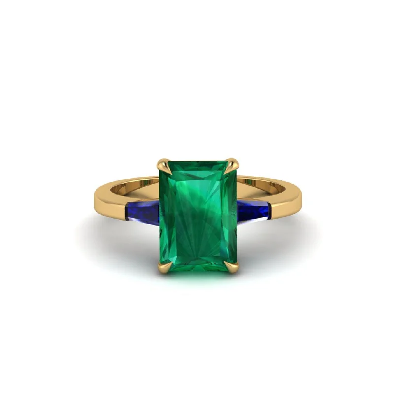 Women’s affordable solitaire engagement ring-Three Stone Radiant Cut Emerald Engagement Ring - Hillary No. 64