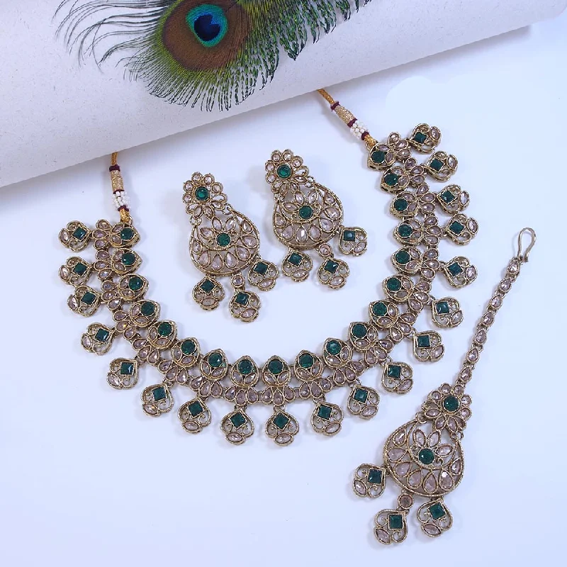 Women’s classic gold necklaces-Mangalmani Jewels Gold Plated Crystal Stone And Beads Necklace Set