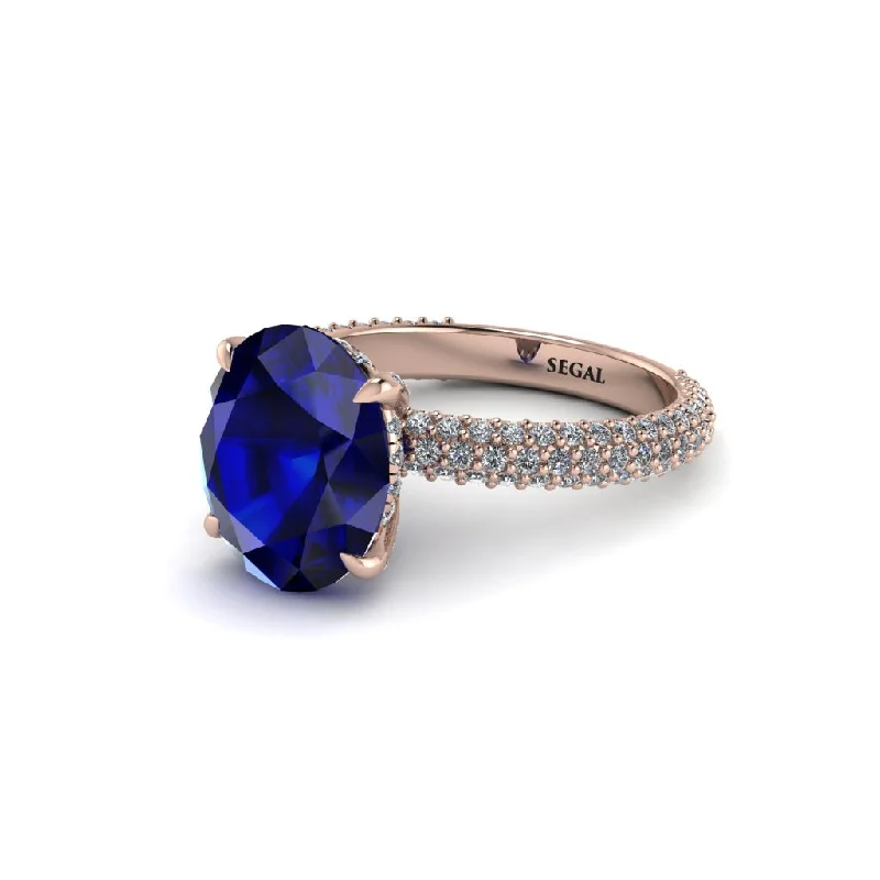 Women’s large diamond engagement ring-Oval Cut Sapphire Classic Pave Engagement Ring - Irene No. 14