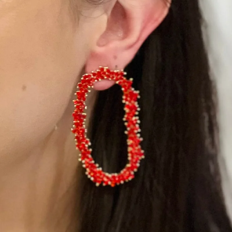 Women’s retro earrings-Millie Beaded Oval Cut Out Earrings