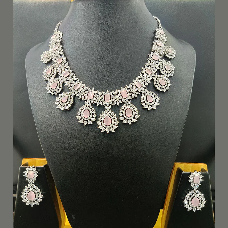 Women’s modern necklaces-Jain Jewellers Silver Plated AD Necklace Set