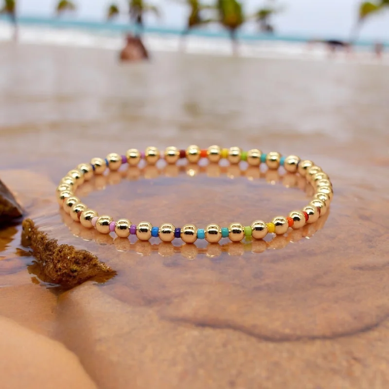 Women’s bridal bracelet-COLOR WAVE - 18k Gold and Delica Accent Bracelet