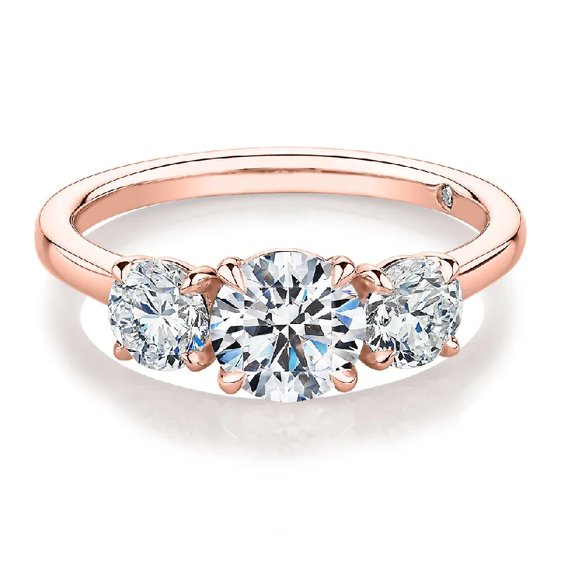 Women’s chic statement rings-Signature Simulant Diamond 1.86 carat* TW round brilliant three stone ring in 14 carat rose gold