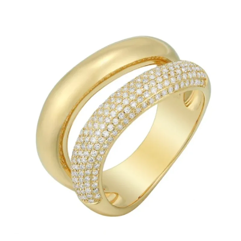 Women’s affordable rings-Pave and Gold Dome Double Band Ring