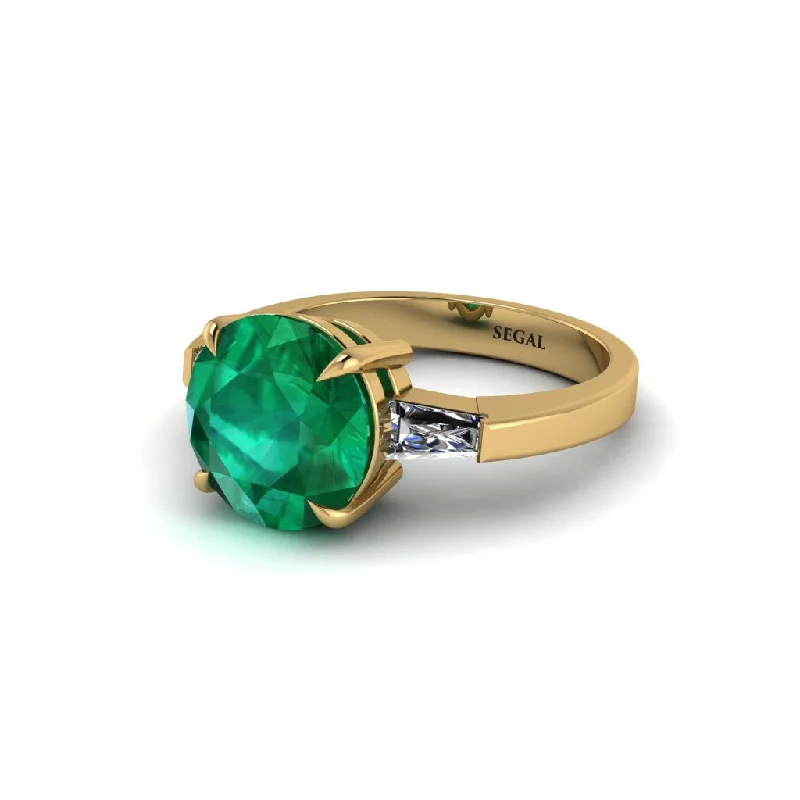 Women’s sapphire engagement ring set-3 Stone Round Cut Emerald With 2 Baguettes Engagement Ring - Gwendolyn No. 4