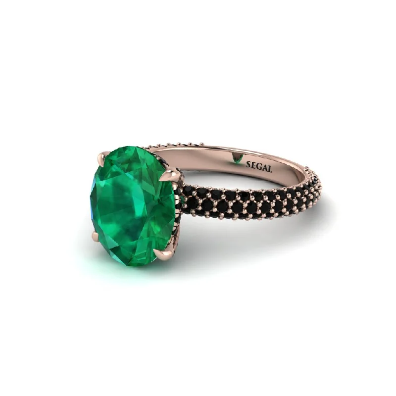 Women’s radiant diamond engagement ring-Oval Cut Emerald Classic Pave Engagement Ring - Irene No. 35