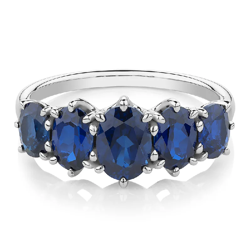 Women’s stackable rings-Dress ring with sapphire simulants in 10 carat white gold