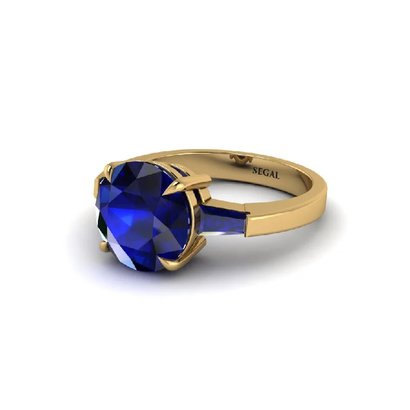 Women’s affordable diamond engagement ring-3 Stone Round Cut Sapphire With 2 Baguettes Engagement Ring - Gwendolyn No. 73