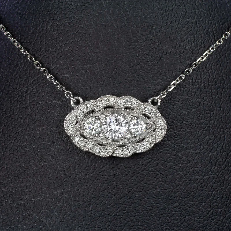 Women’s gemstone necklaces-0.64ct VINTAGE STYLE DIAMOND PENDANT NECKLACE 14k WHITE GOLD EDWARDIAN STYLE