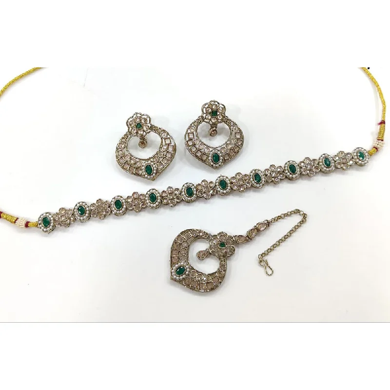 Women’s luxury diamond necklaces-Anjali Jewellery Gold Plated Crystal Stone And Beads Choker Necklace Set