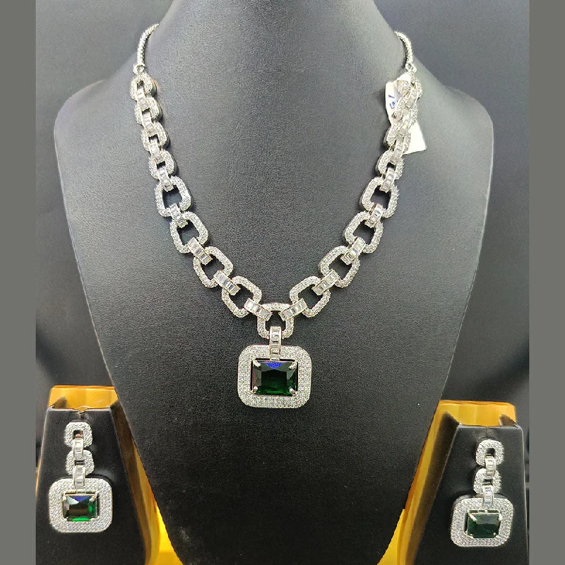 Women’s emerald necklaces-Jain Jewellers Silver Plated AD Necklace Set