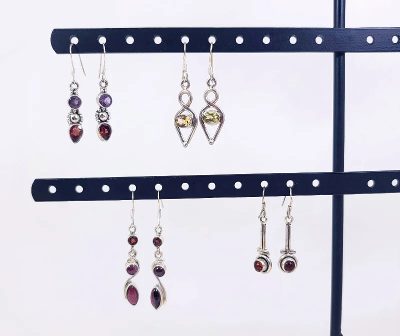 Women’s personalized gemstone earrings-Sterling Silver Assorted Stone Earrings