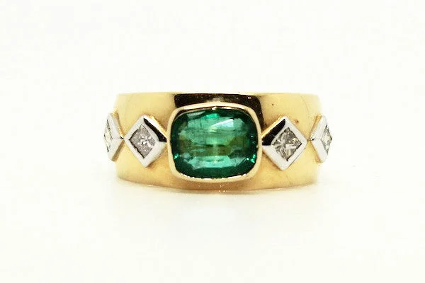 Women’s unique gemstone rings-Emerald And Princess Cut Diamond Band Ring Ad No. 0685