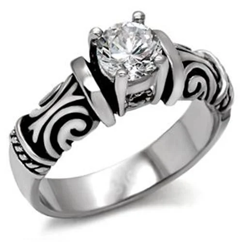 Women’s contemporary diamond engagement ring-Antique Style Women's CZ Stainless Steel Engagement Ring