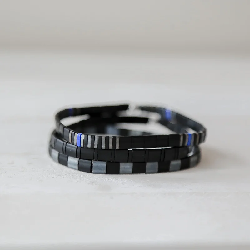 Women’s multi-stone bracelet-THIN BLUE LINE in Black - POLICE BRACELET