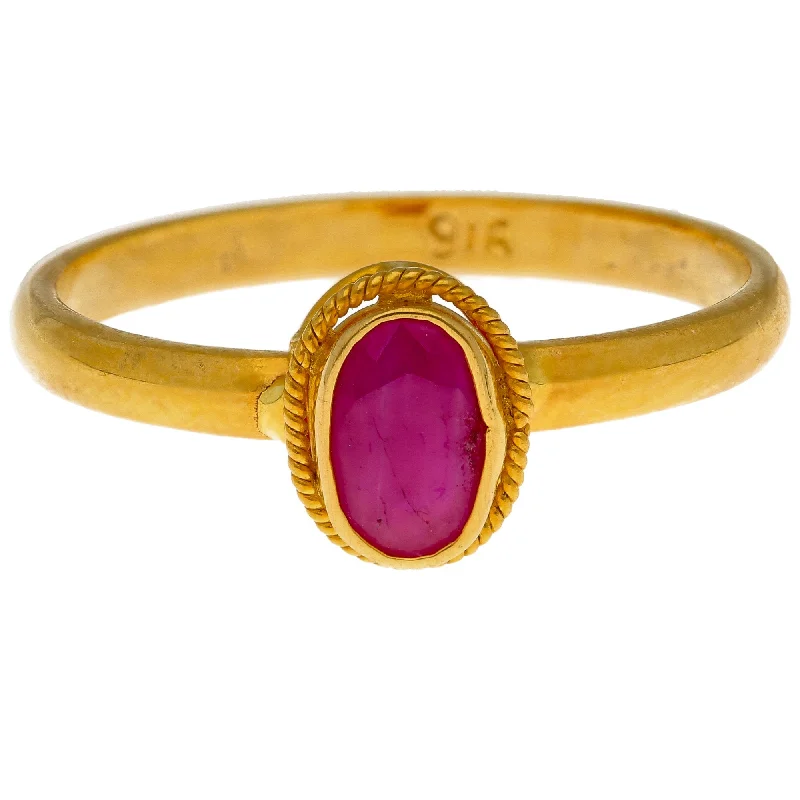 Women’s ruby rings-22K Yellow Gold & Ruby Oval Ring (Size 7)