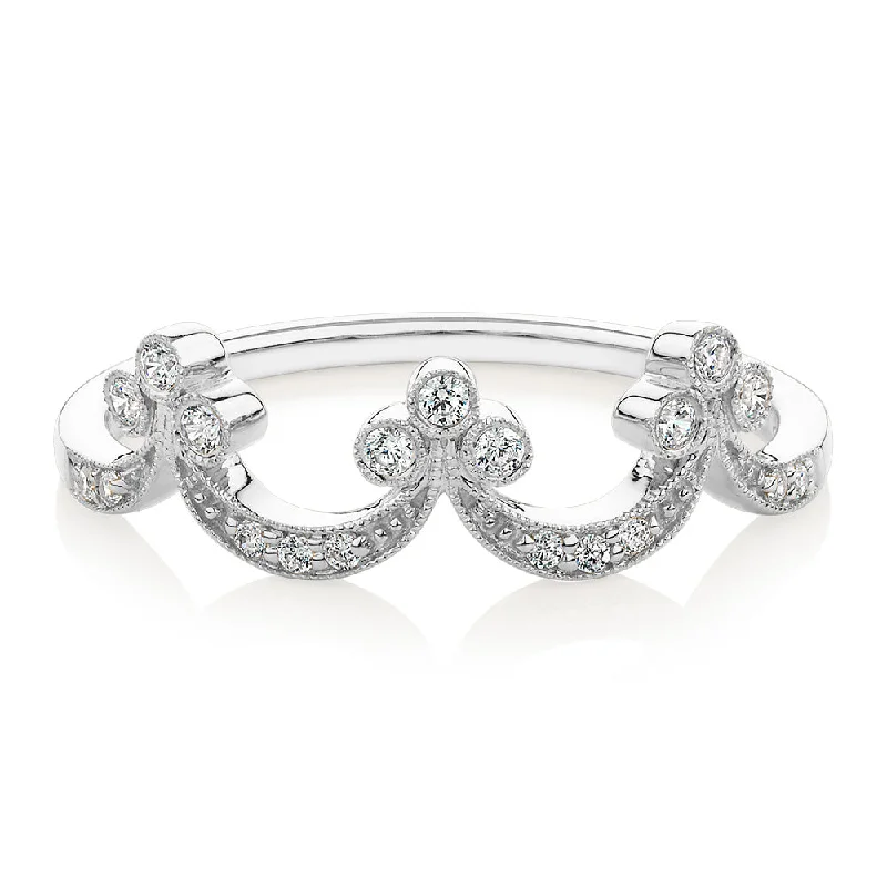 Women’s flower-shaped rings-Wedding or eternity band with diamond simulants in 10 carat white gold