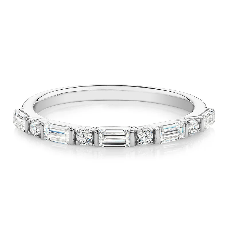 Women’s eternity rings-Baguette wedding or eternity band with 0.75 carats* of diamond simulants in 10 carat white gold