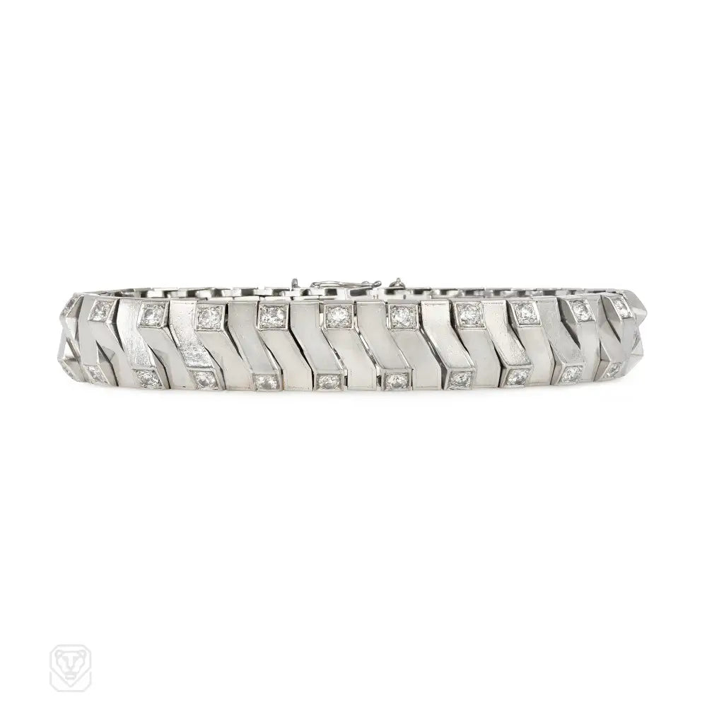 Women’s monogram bracelet-René Boivin Art Moderne platinum and diamond bracelet, France