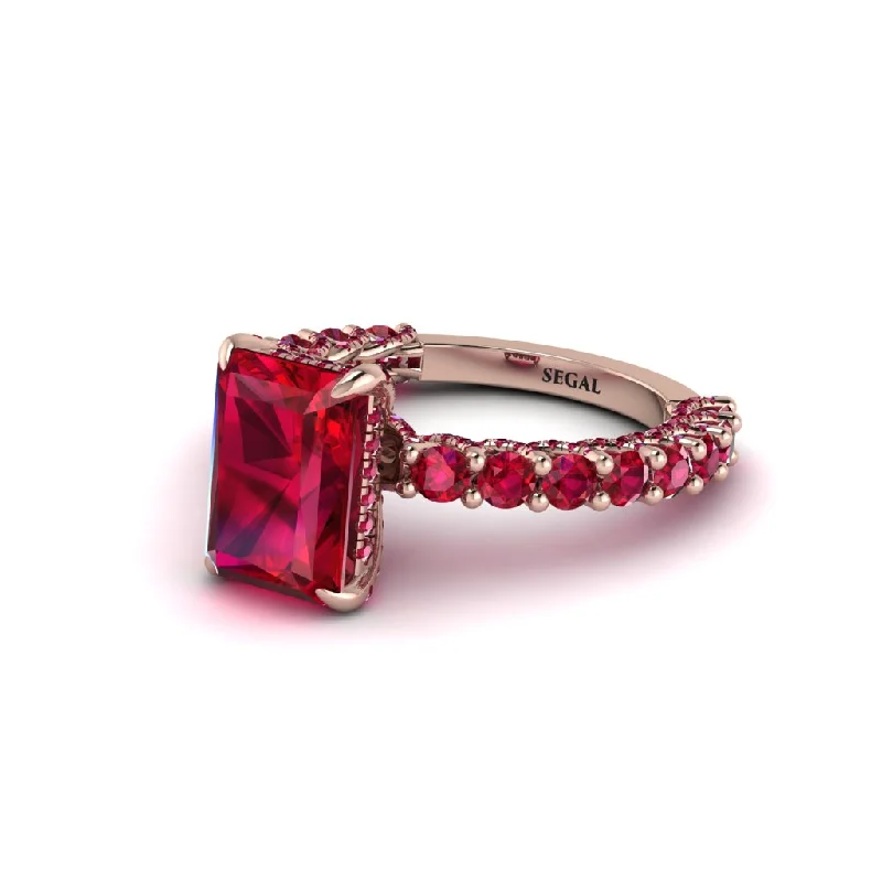 Women’s premium engagement ring-Vintage Radiant Cut Ruby Engagement Ring - Renee No. 56