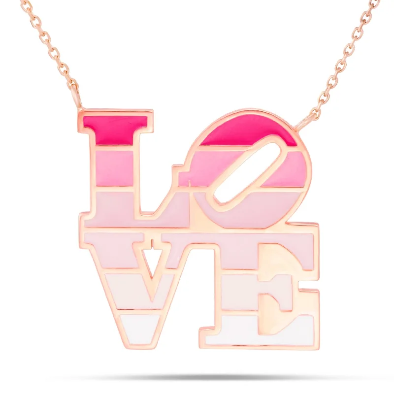 Women’s silver-plated necklaces-14K Rose Gold Philadelphia LOVE Pink Gradient Enamel Necklace