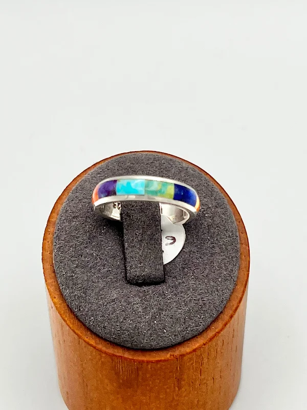 Women’s silver-plated rings-Ring- Multi Stone Inlay size 6 1/2