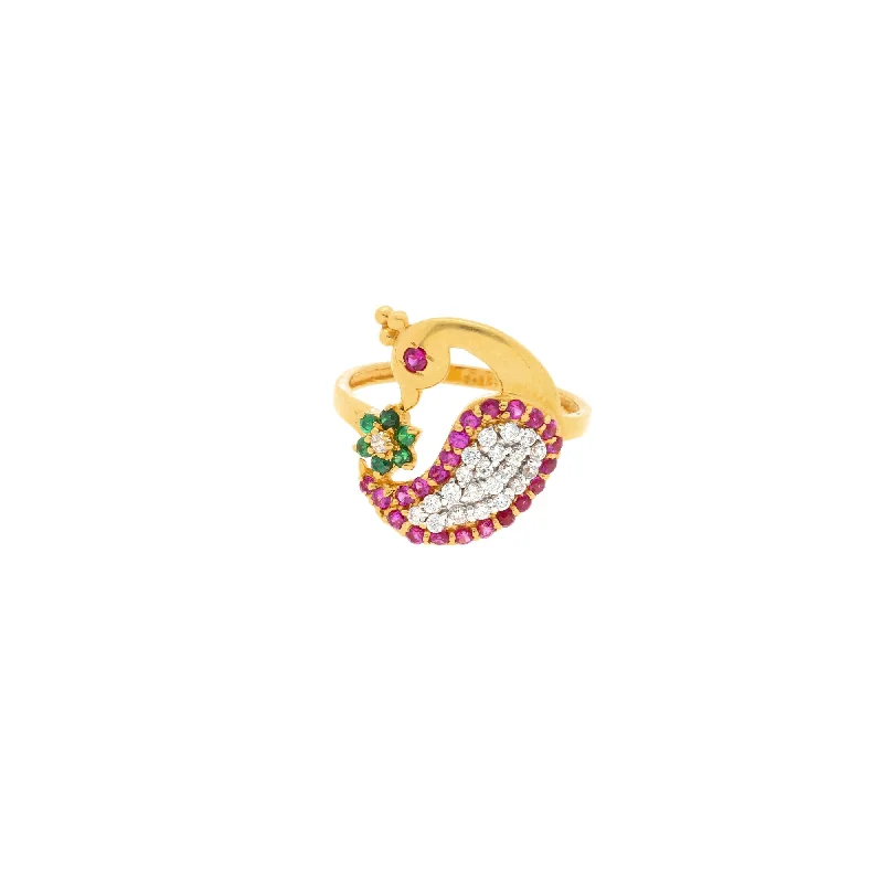 Women’s thick band rings-22K Gold & Gemstone Ahdia Peacock Ring