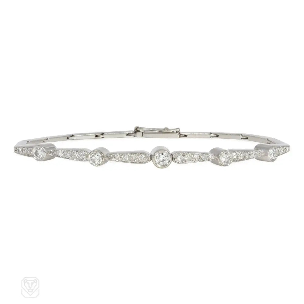 Women’s engraved bracelet-Mid-century tapering diamond line bracelet