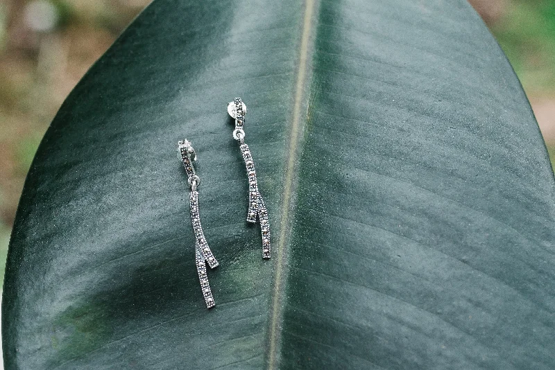 Women’s sparkly earrings-Sterling Silver & Marcasite Earrings