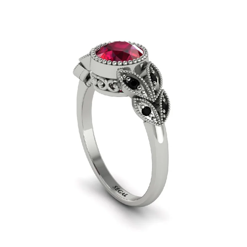 Women’s eternity band engagement ring-Art Deco Ruby Leaves Engagement Rings - Thalia No. 42